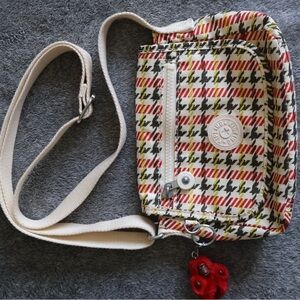 Kipling Houndstooth Crossbody Bag with Red and Yellow Accents